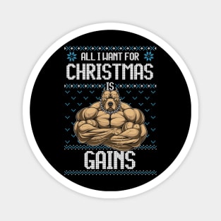 All I Want For Christmas if Gains Funny PitBull Dog Bodybuilding Fitness Gift Magnet